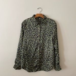 Green Cheetah Print Blouse